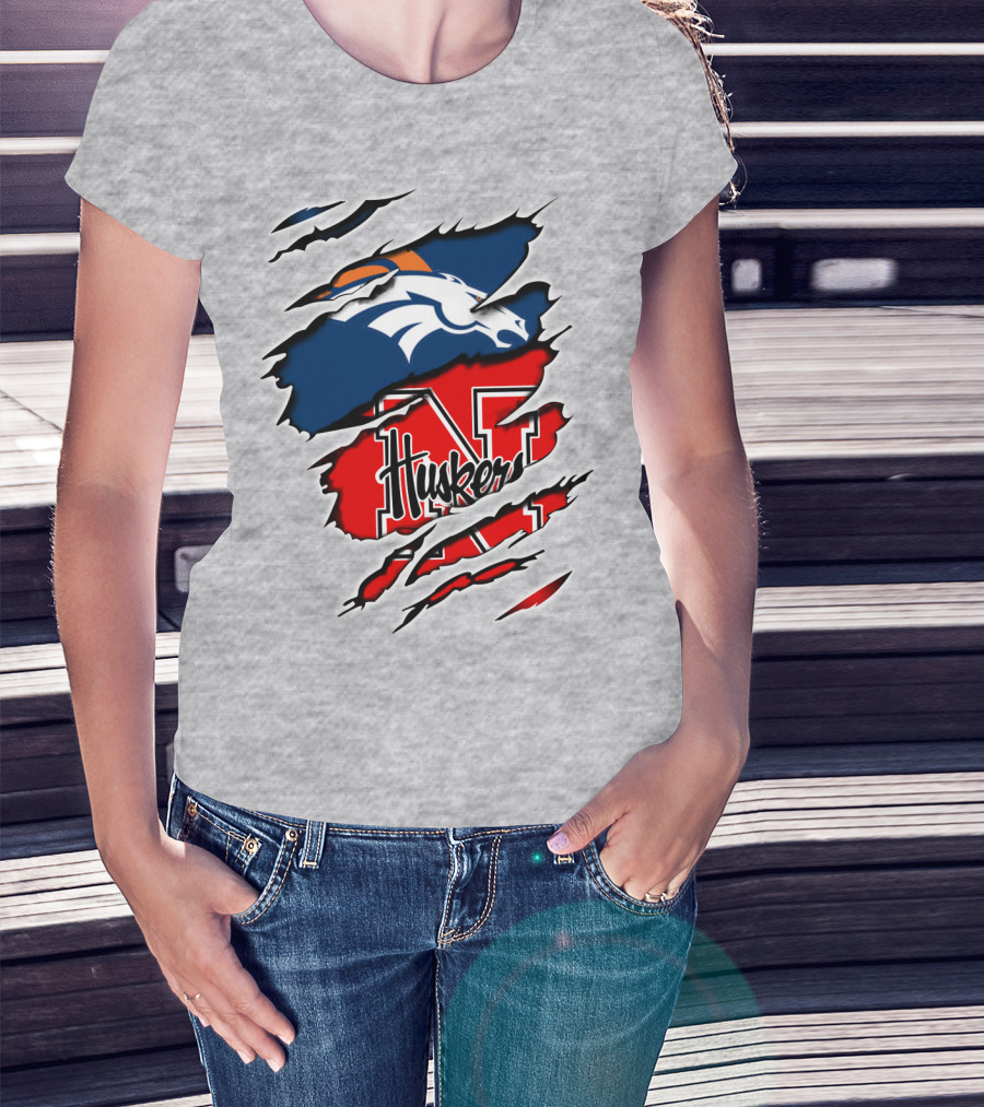 Broncos Huskers Logo Mashup - Denver And Nebraska Football Fusion T-Shirt