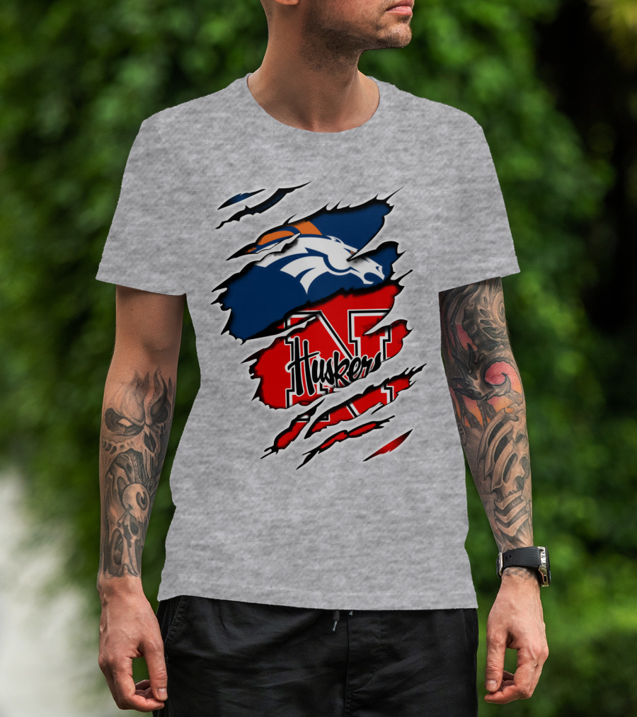 Broncos Huskers Logo Mashup - Denver And Nebraska Football Fusion T-Shirt