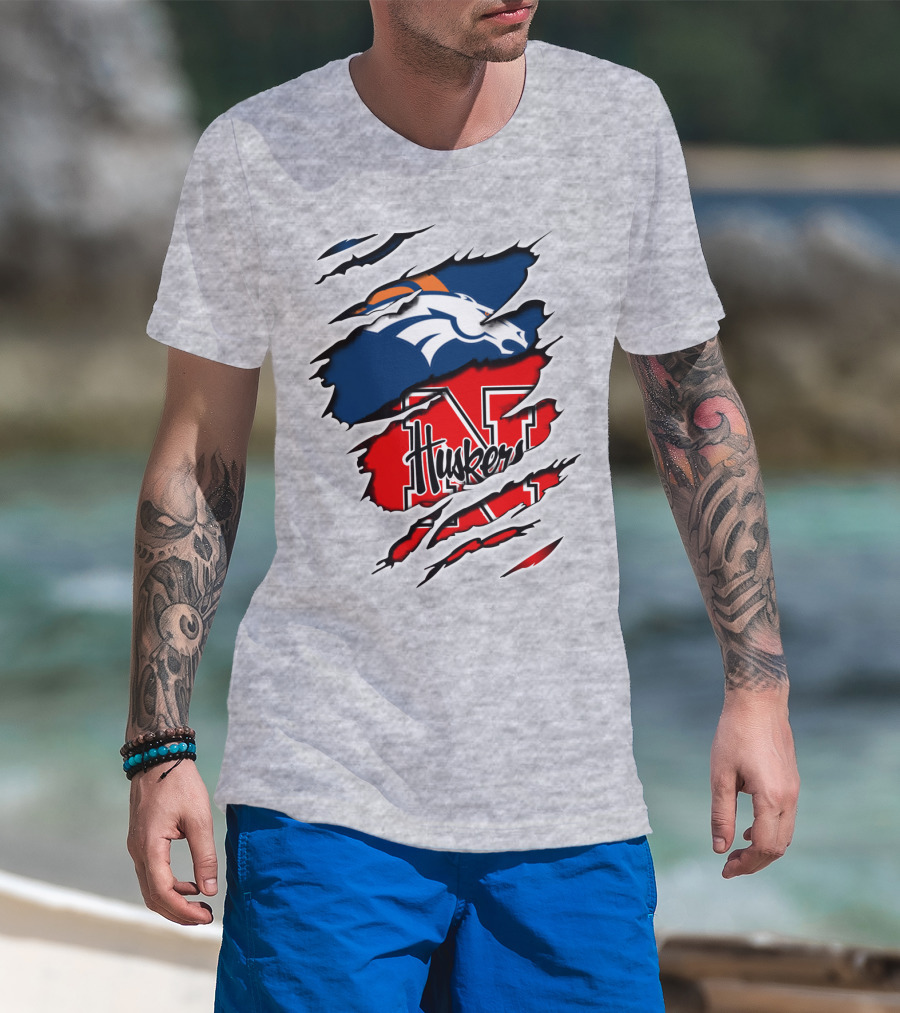 Broncos Huskers Logo Mashup - Denver And Nebraska Football Fusion T-Shirt