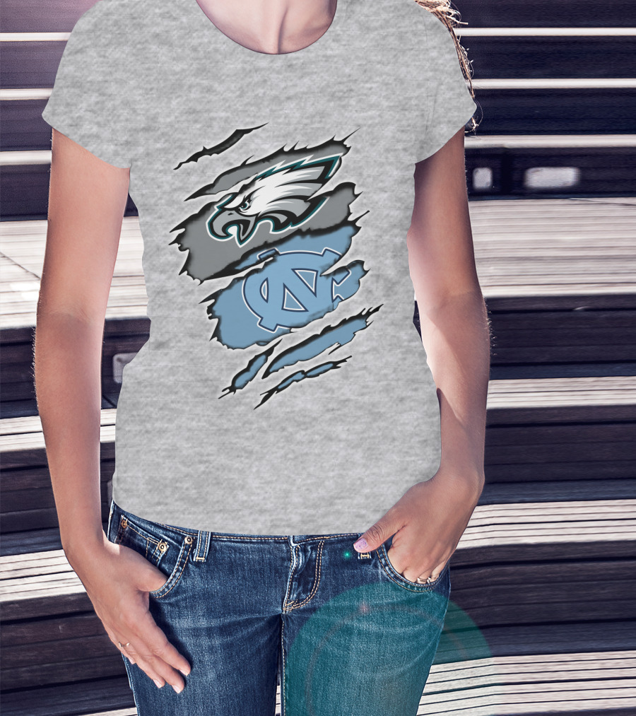 Philadelphia Eagles Unc Tar Heels Claw Marks Logo Mix T-Shirt