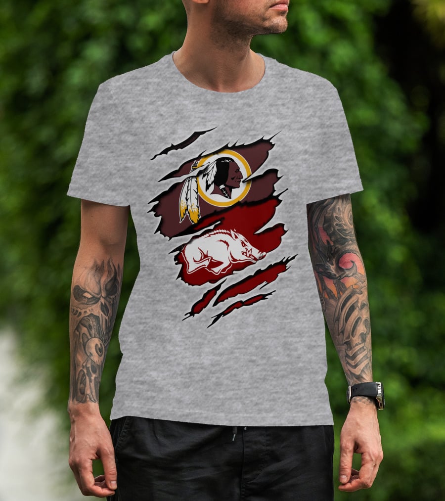 Washington Redskins And Arkansas Razorbacks Logo Mashup T-Shirt