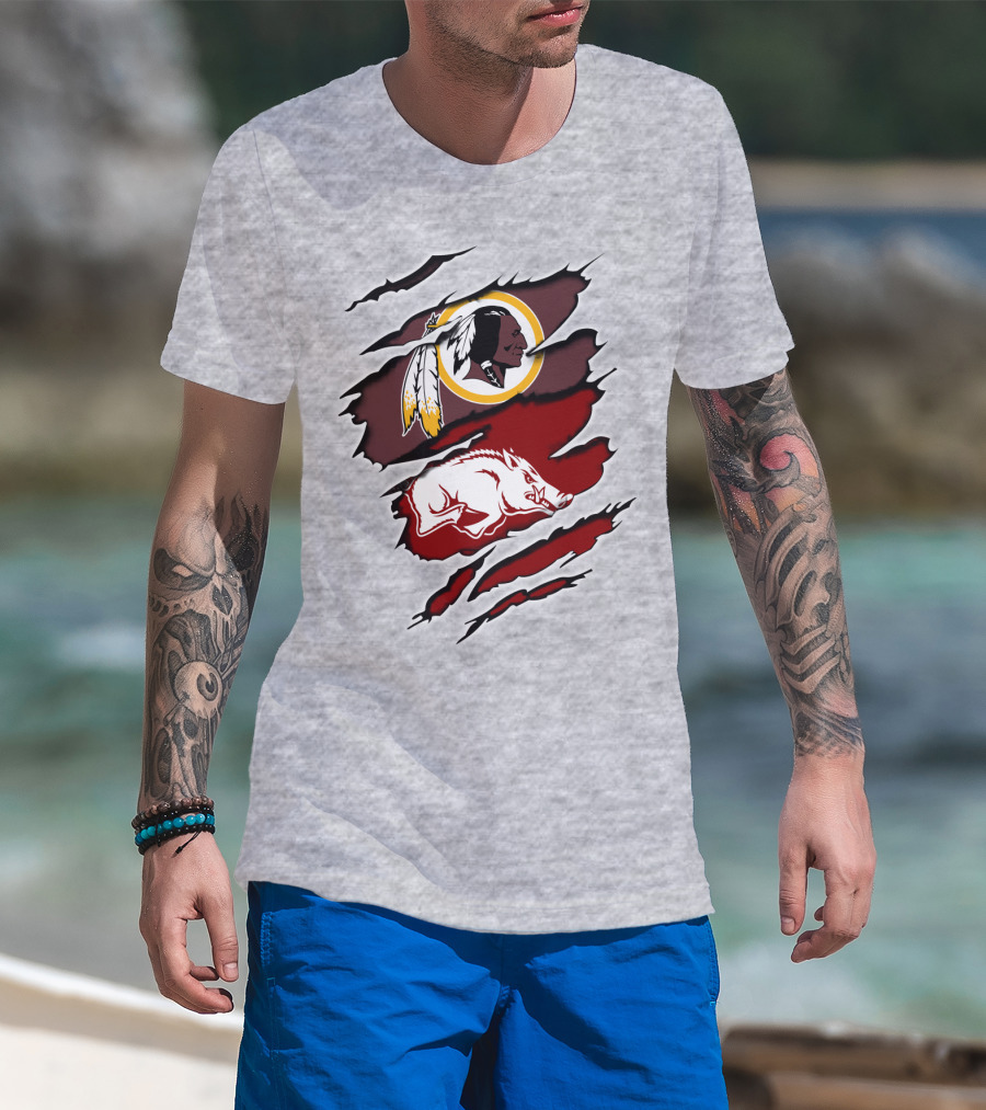 Washington Redskins And Arkansas Razorbacks Logo Mashup T-Shirt