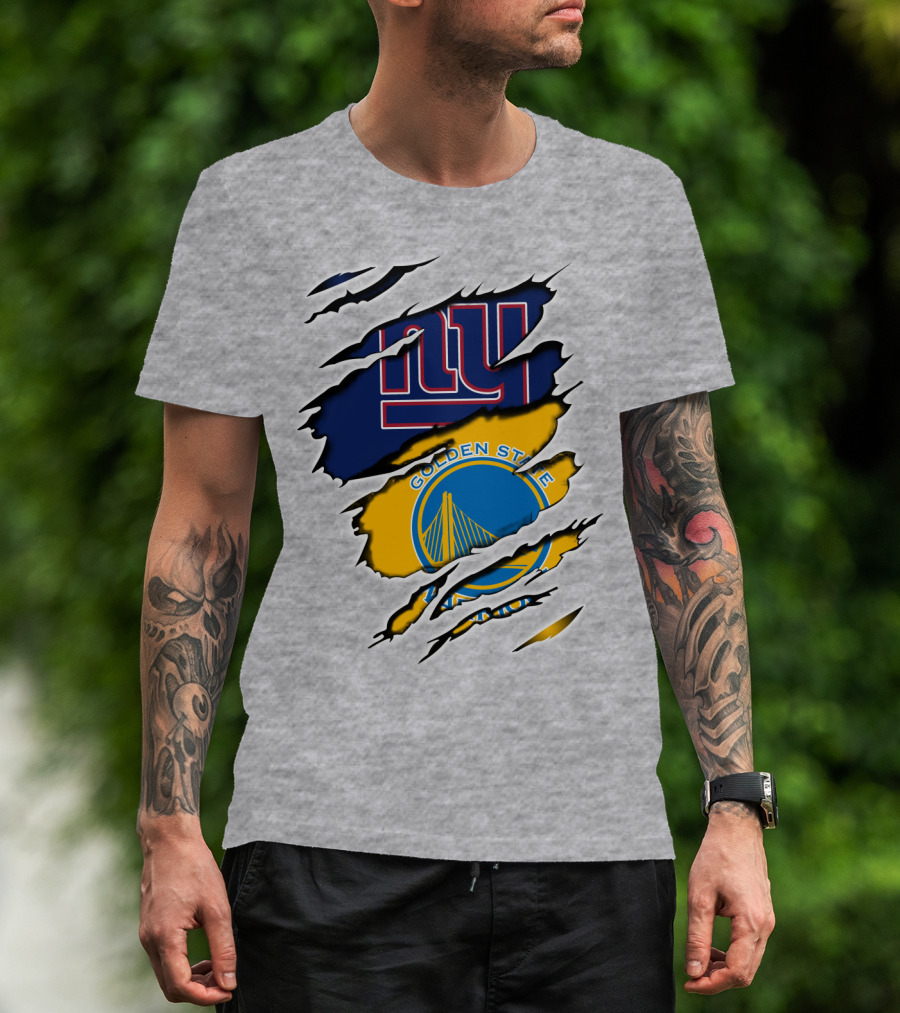 New York Giants Golden State Warriors Ripped Dual Team Representation T-Shirt