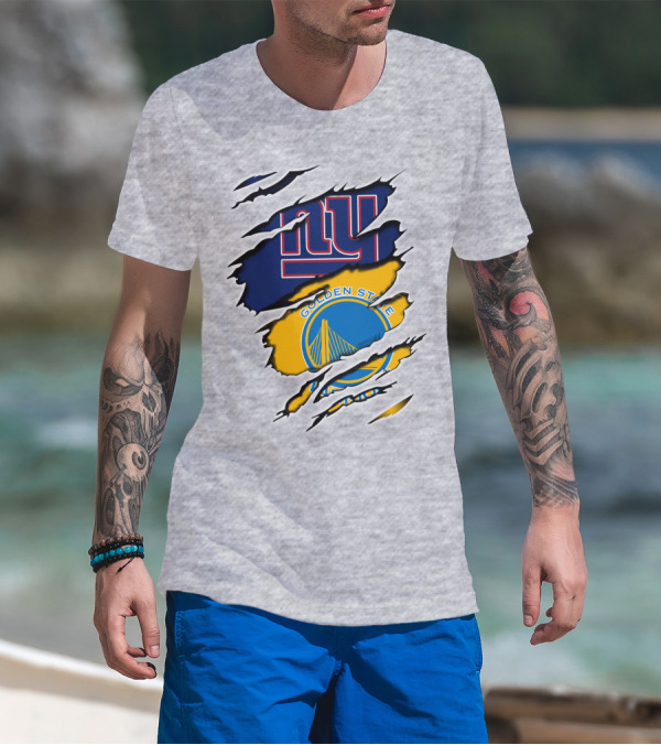 New York Giants Golden State Warriors Ripped Dual Team Representation T-Shirt