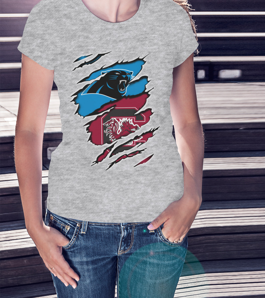 Panthers Gamecocks Team Spirit Claw Marks Logo Fusion T-Shirt