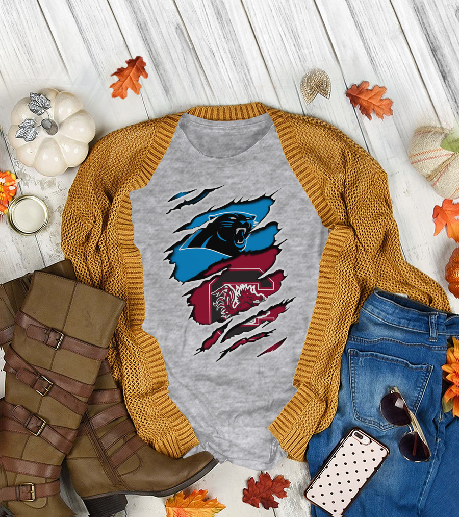 Panthers Gamecocks Team Spirit Claw Marks Logo Fusion T-Shirt