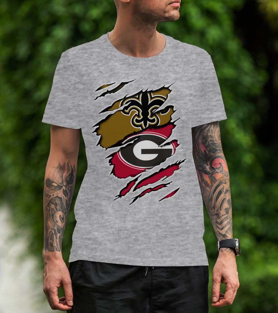 Saints Fleur-de-Lis Bulldogs Logo Ripped T-Shirt