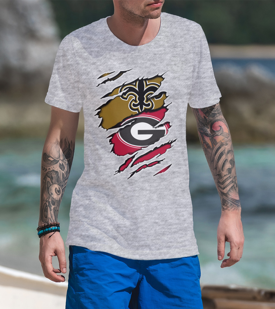Saints Fleur-de-Lis Bulldogs Logo Ripped T-Shirt