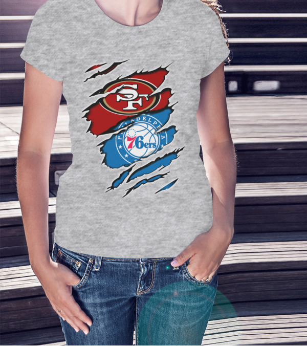 49ERS SF 76ERS PHILADELPHIA LOGOS IN SCRATCHED T-Shirt