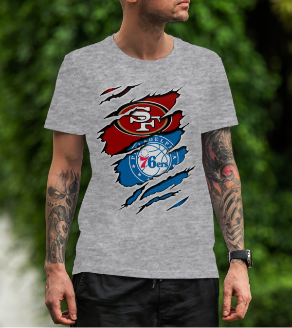 49ERS SF 76ERS PHILADELPHIA LOGOS IN SCRATCHED T-Shirt