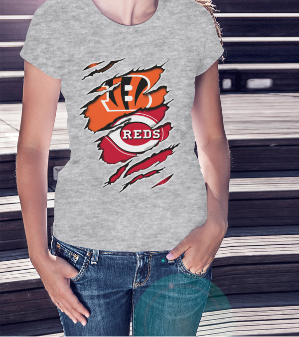 Bengals Reds NFL MLB Cincinnati Fan Ripped T-Shirt