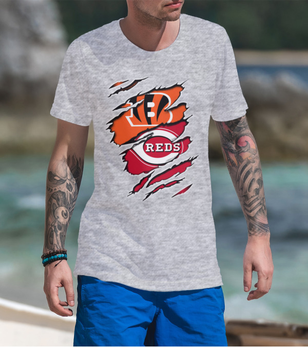 Bengals Reds NFL MLB Cincinnati Fan Ripped T-Shirt