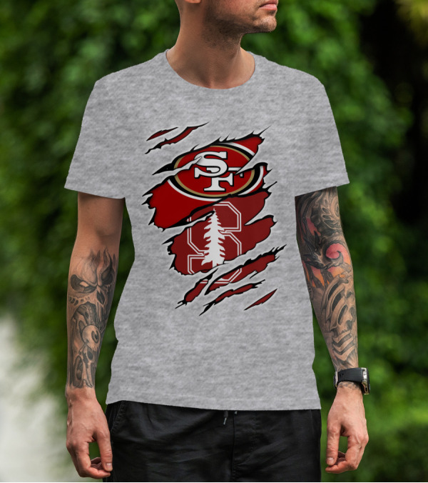SF 49ers Stanford Cardinal Tree Logo Football T-Shirt