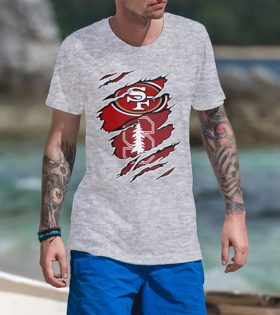 SF 49ers Stanford Cardinal Tree Logo Football T-Shirt