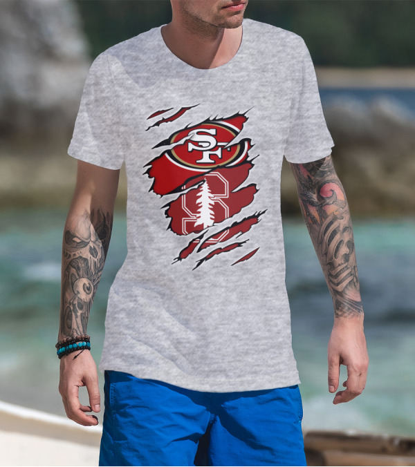 SF 49ers Stanford Cardinal Tree Logo Football T-Shirt