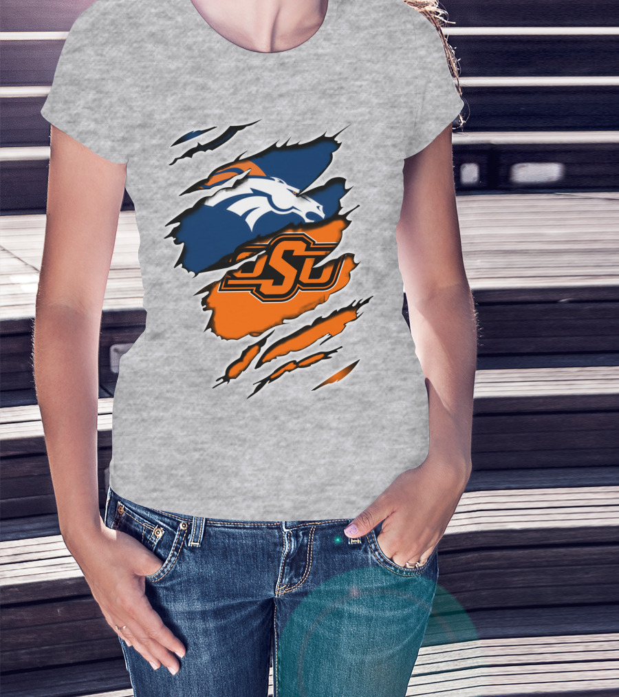 Broncos Osu Football Crossover Pro College Logos Integration T-Shirt