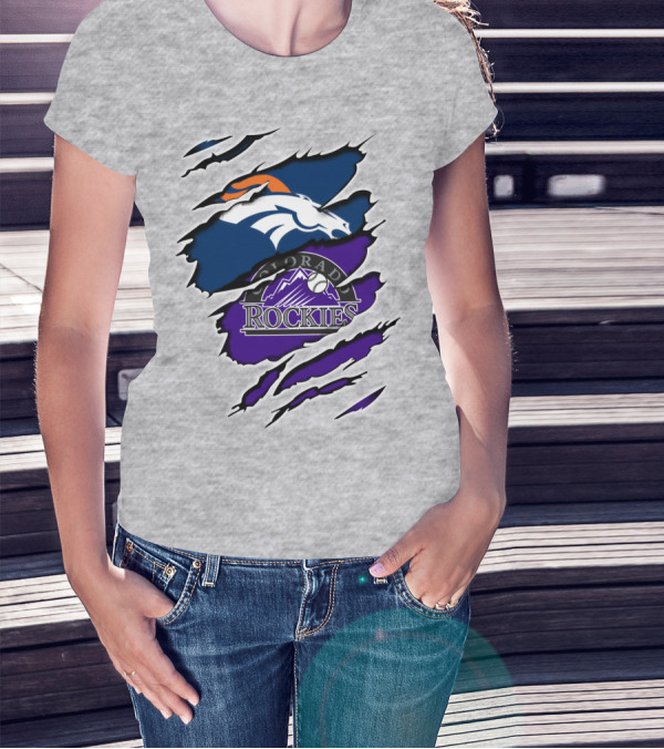 Broncos Rockies Colorado Sports Fan Ripped T-Shirt