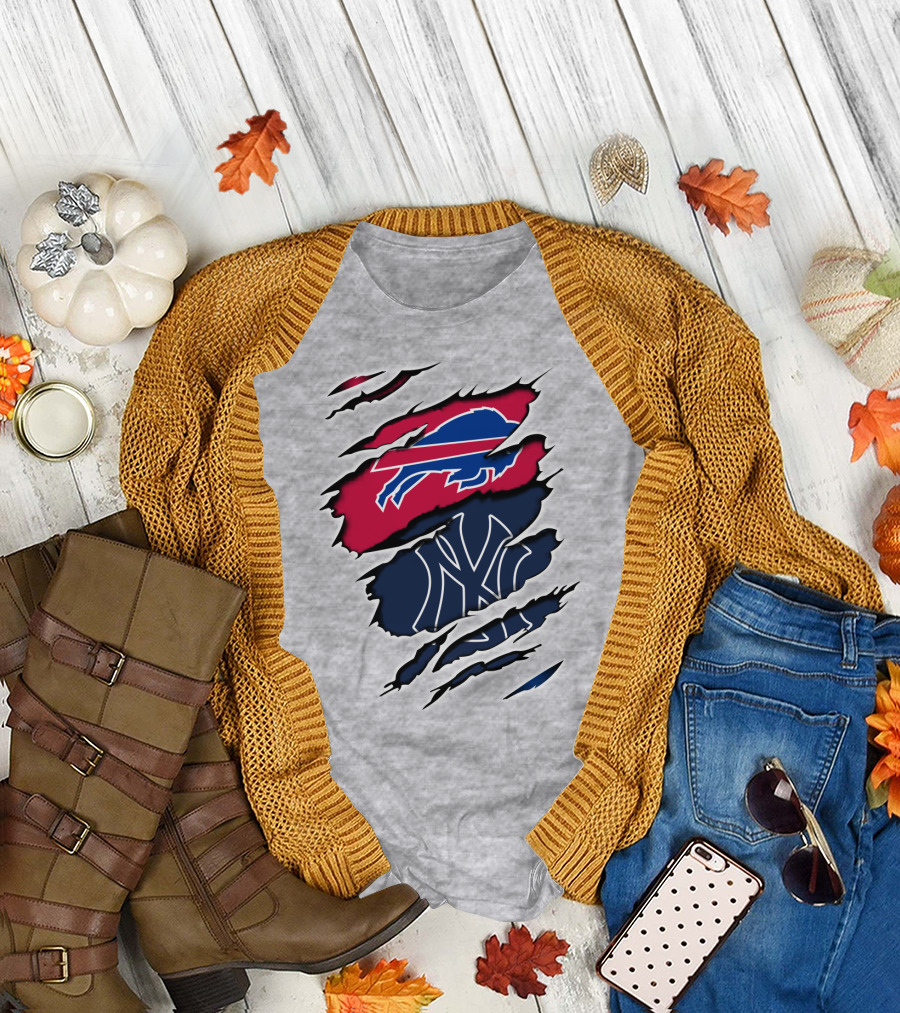 Buffalo Bills New York Yankees Torn Logo Mashup T-Shirt