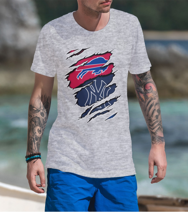 Buffalo Bills New York Yankees Torn Logo Mashup T-Shirt
