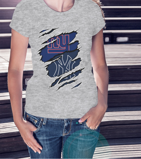 Giants Yankees Giants Yankees Logos With Claw Marks T-Shirt