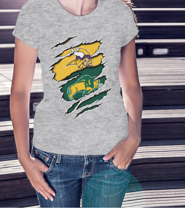 Vikings Logo With Bison Imagery Dakota T-Shirt
