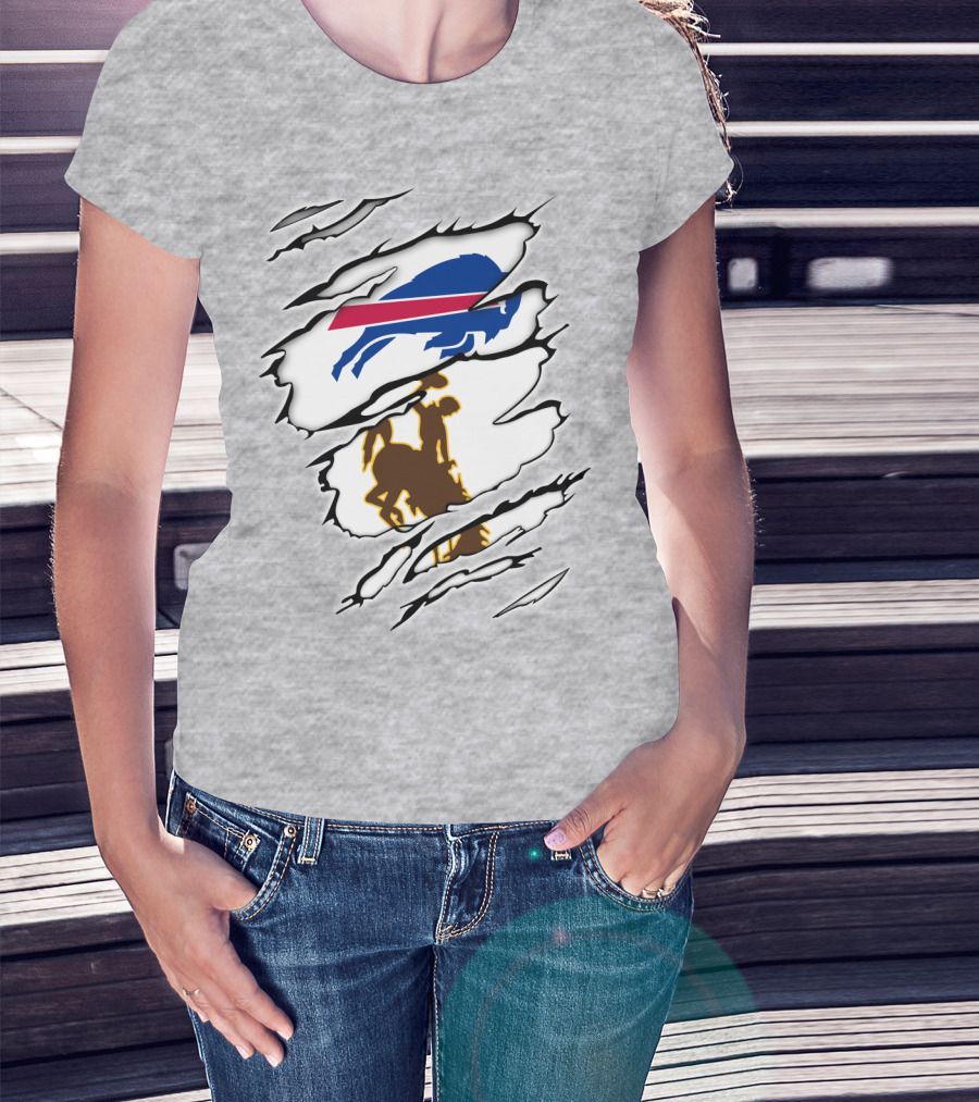 Wyoming Cowboy And Buffalo Emblem Fusion T-Shirt