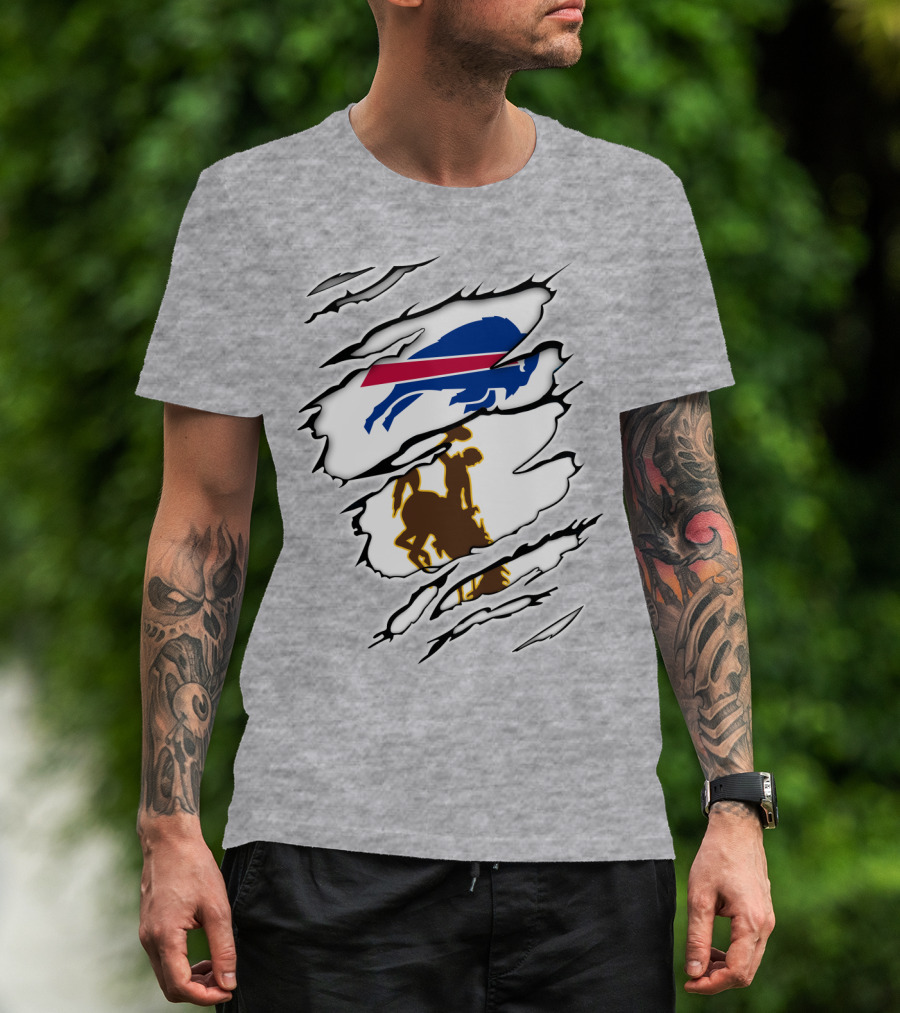 Wyoming Cowboy And Buffalo Emblem Fusion T-Shirt