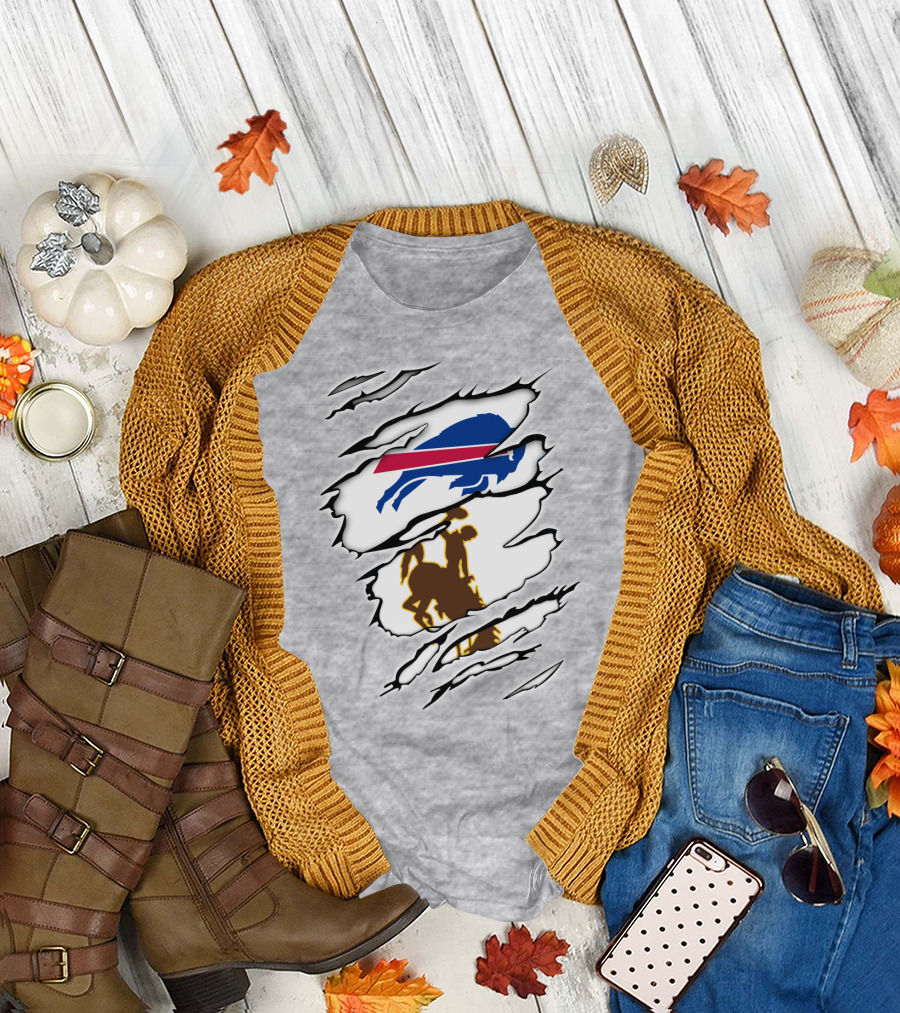 Wyoming Cowboy and Buffalo Emblem Fusion T-Shirt