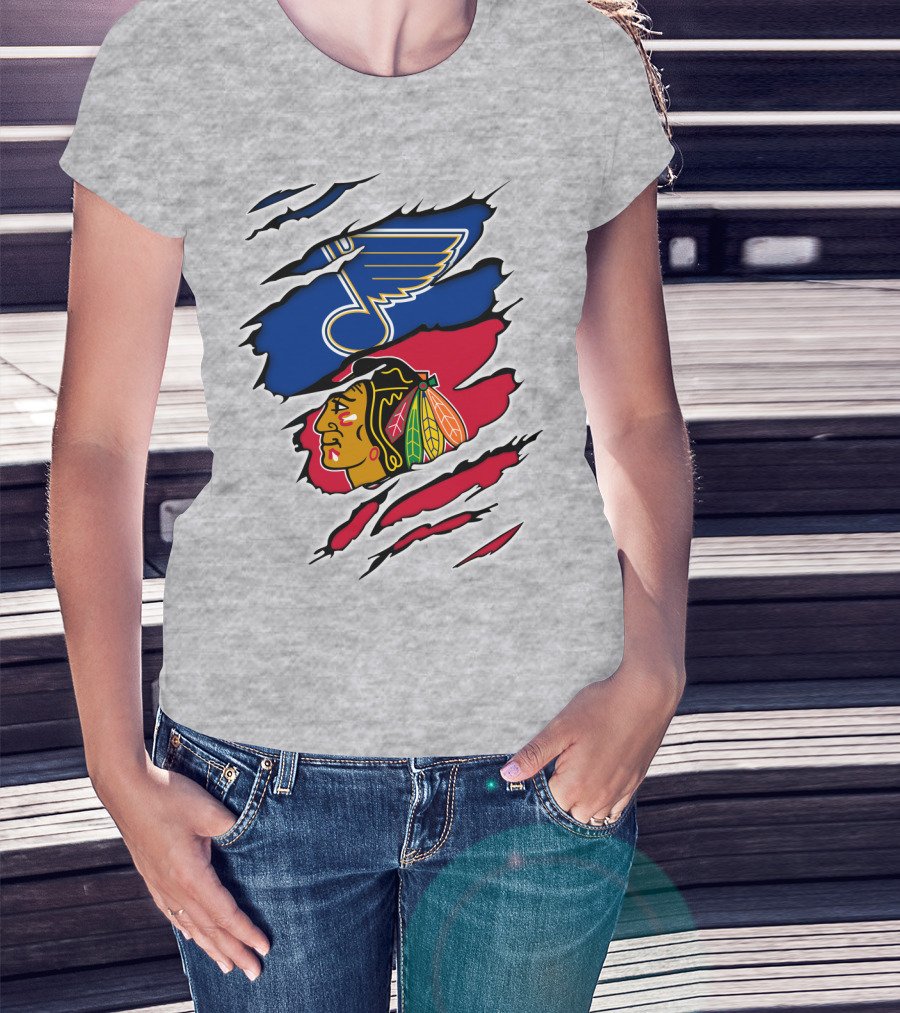 Blues Blackhawks Rivalry Team Clash Logo Fan Gear T-Shirt