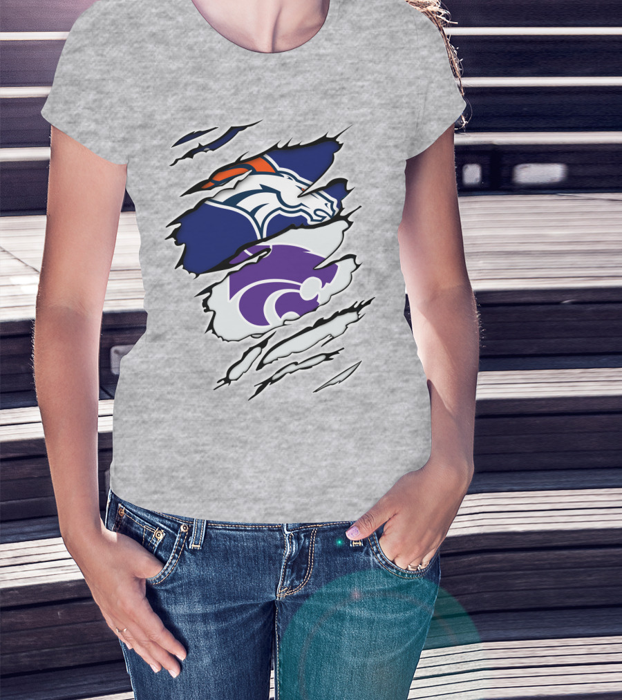 Broncos Wildcat Kansas Football Team Colors Ripped Claw T-Shirt