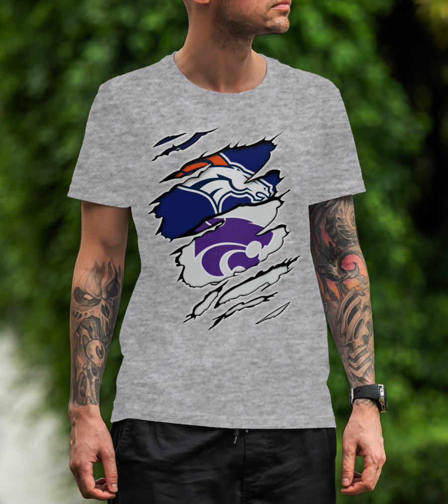 Broncos Wildcat Kansas Football Team Colors Ripped Claw T-Shirt