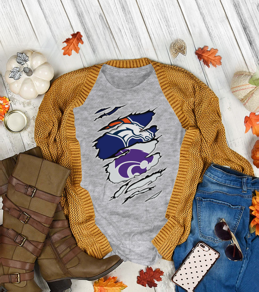 Broncos Wildcat Kansas Football Team Colors Ripped Claw T-Shirt