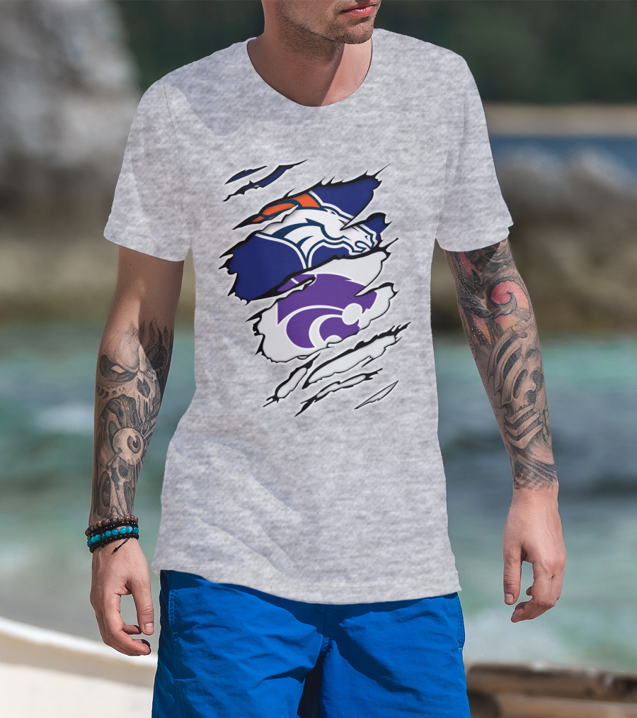 Broncos Wildcat Kansas Football Team Colors Ripped Claw T-Shirt