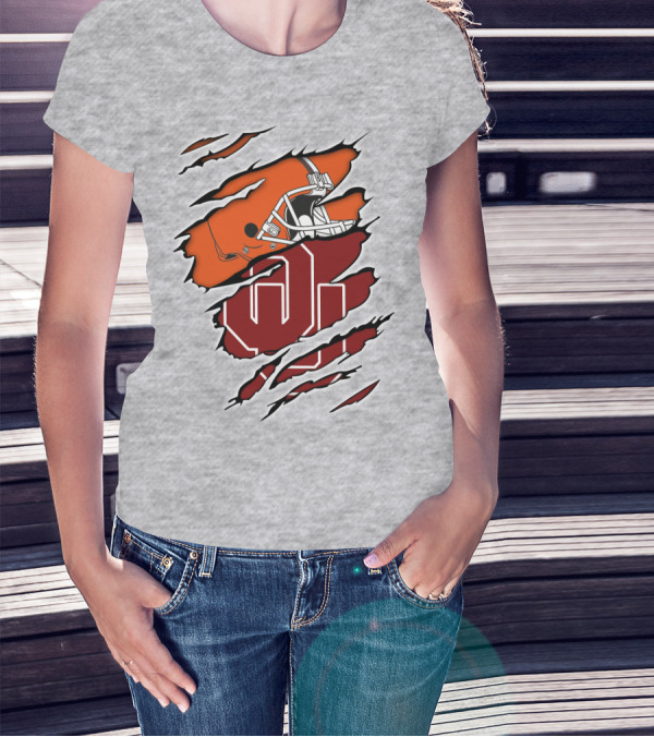 Browns Football Helmet With University Of Oklahoma T-Shirt