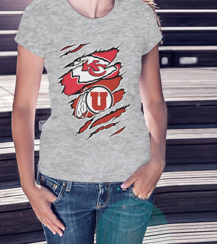 Kansas City Chiefs Utah Utes Claw Marks Logo Combination T-Shirt
