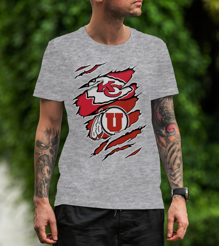 Kansas City Chiefs Utah Utes Claw Marks Logo Combination T-Shirt