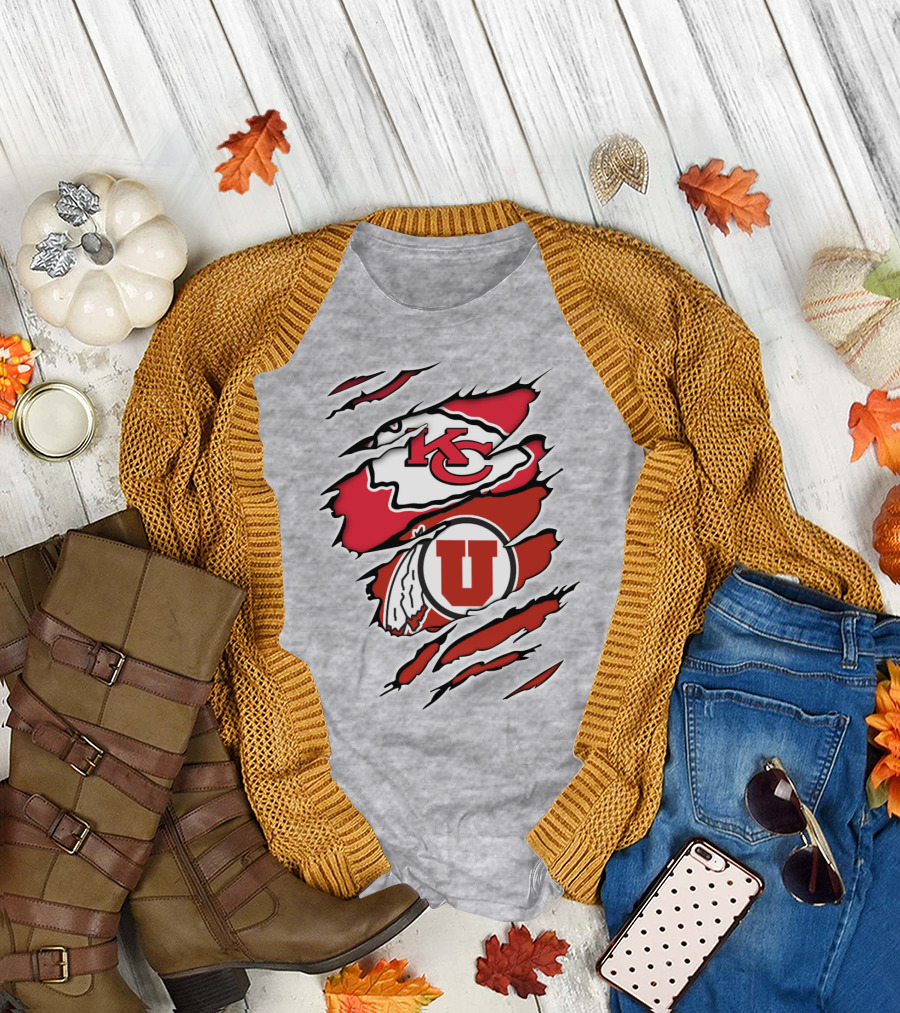 Kansas City Chiefs Utah Utes Claw Marks Logo Combination T-Shirt