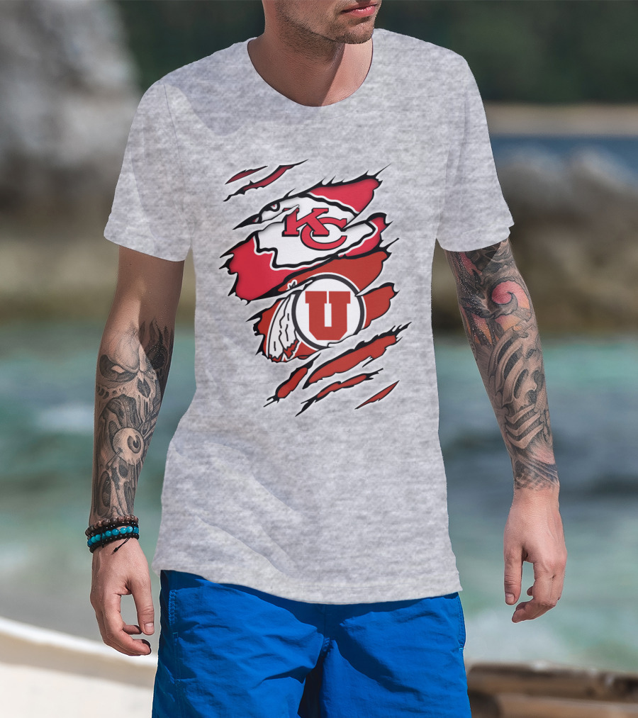 Kansas City Chiefs Utah Utes Claw Marks Logo Combination T-Shirt