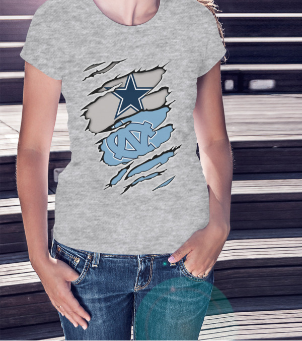 Dallas Cowboys UNC Tar Heels Rip Claw Marks T-Shirt