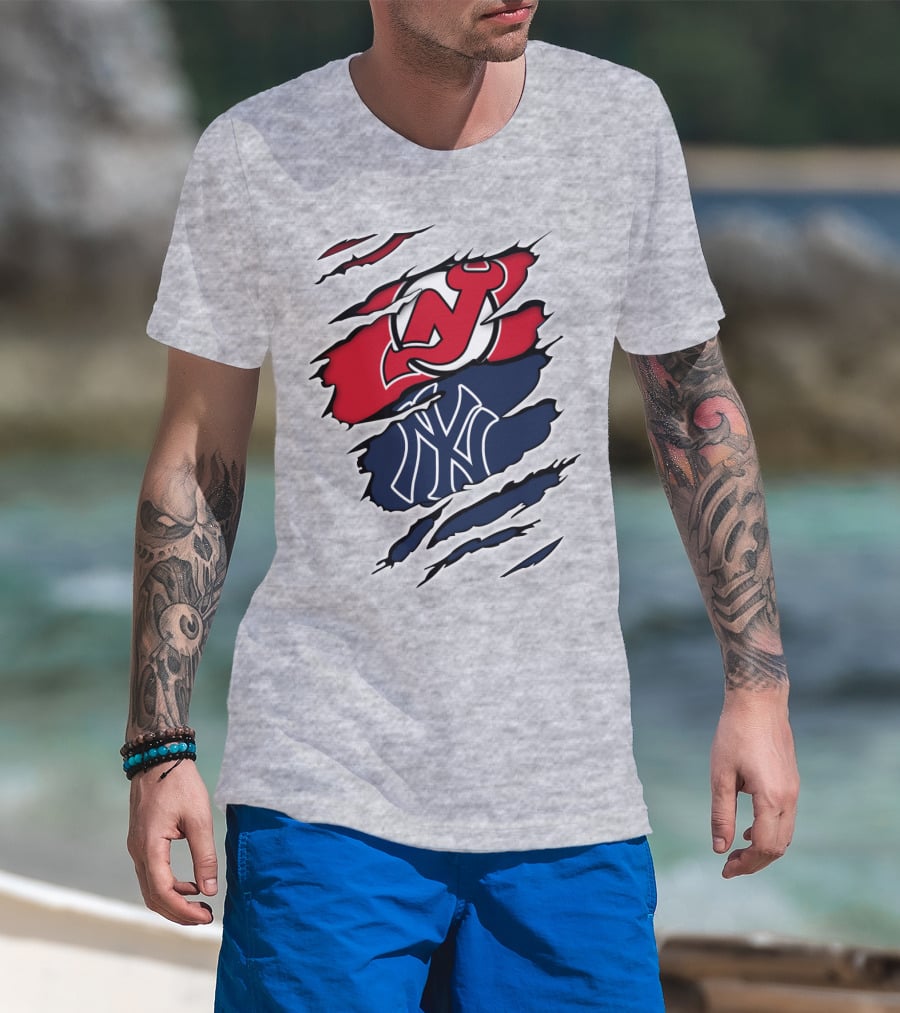 New Jersey Devils New York Yankees Fan Crossover T-Shirt