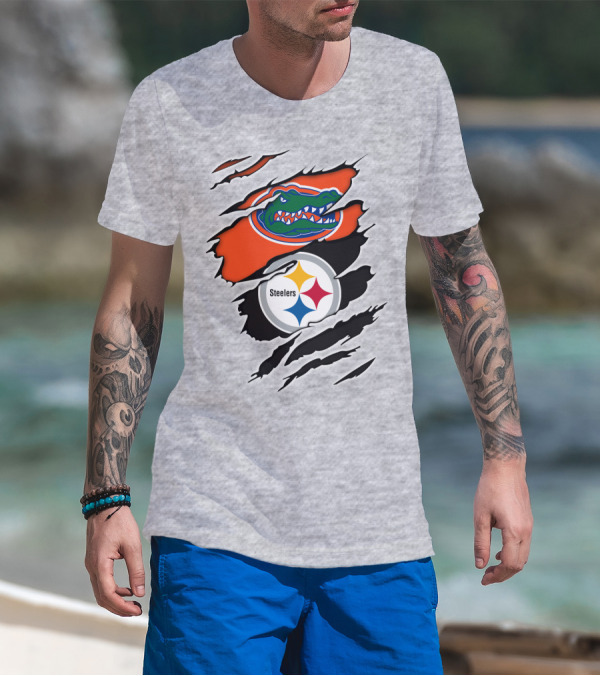 Gators Steelers Florida Football Team Ripped T-Shirt