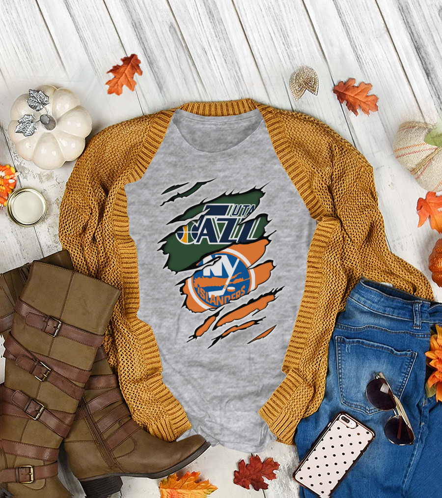 Utah Jazz NY Islanders Team Spirit Collaboration T-Shirt