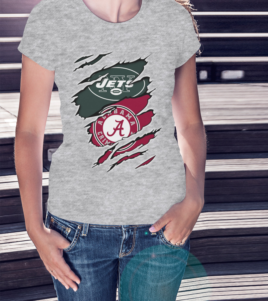 Jets Alabama Crimson Tide Football Logo Torn Ripped T-Shirt