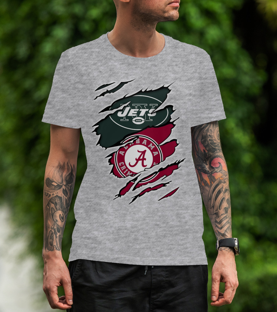 Jets Alabama Crimson Tide Football Logo Torn Ripped T-Shirt