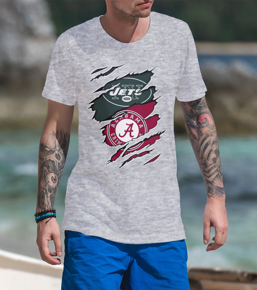 Jets Alabama Crimson Tide Football Logo Torn Ripped T-Shirt
