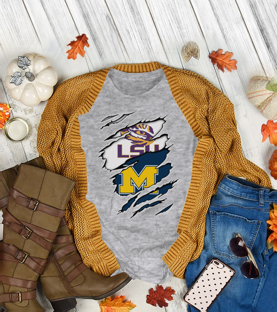 LSU Tigers Michigan Wolverines Claw Logo Mashup T-Shirt