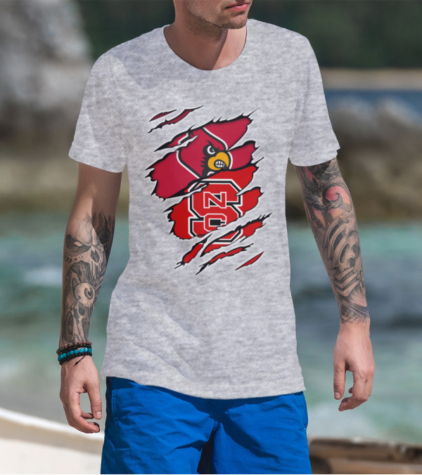 NC State Wolfpack Louisville Cardinals Torn T-Shirt