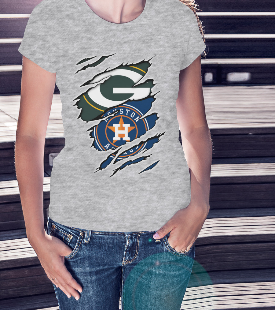 Green Bay Packers Houston Astros Claw Marks T-Shirt