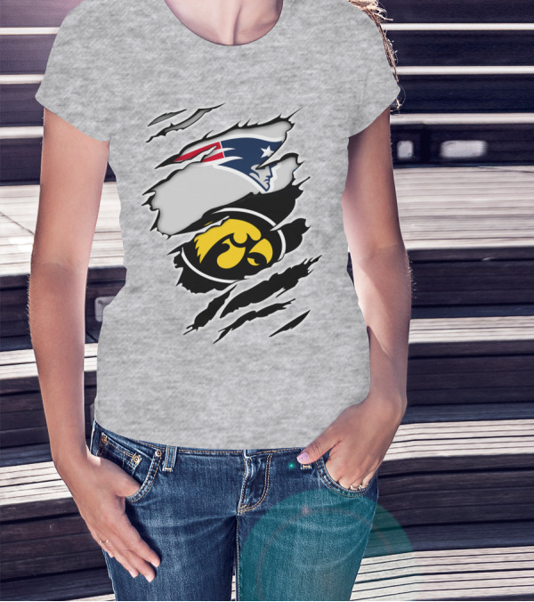 Patriots And Hawkeyes Logos With Torn Effect T-Shirt