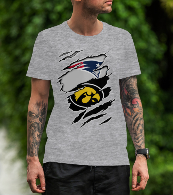 Patriots And Hawkeyes Logos With Torn Effect T-Shirt